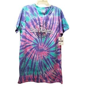 Ohiopyle Lake Norman North Carolina T-Shirt Dress Cover Up Tie-Dye Purple Pink